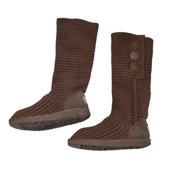 Vintage y2k UGG Australia Classic Cardy Brown Sock Boots Knit Logo US 6 Boho - Picture 3 of 9